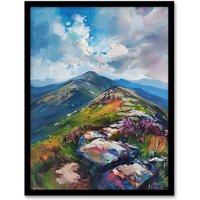 Artery8 Slieve Donard Mountain Landscape Oil Painting Framed Art Print in Blue | Size: W12" x H16"