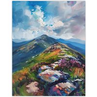 Artery8 Slieve Donard Mountain Landscape Oil Painting Wall Art Print in Blue | Size: W12" x H16"