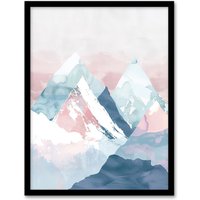 Artery8 Misty Morning Snowcapped Mountain Range Pastel Framed Art Print in Pink | Size: W12" x H16"