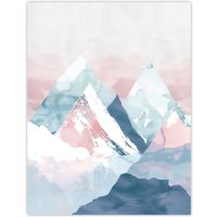 Artery8 Misty Morning Snowcapped Mountain Range Pastel Wall Art Print in Pink | Size: W24" x H32"