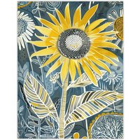 Artery8 Sunflower Blue Yellow Inverted Line Quirky Art Wall Art Print | Size: W18" x H24"