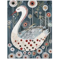 Artery8 Cute Abstract Swan Floral Blue Red White Painting Wall Art Print | Size: W18" x H24"