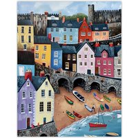 Artery8 Tenby Harbour Beach Colourful Coastal Townscape Wall Art Print | Size: W18" x H24"