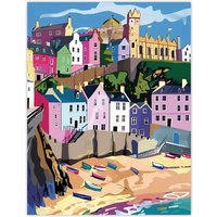 Artery8 Tenby Harbour Beach Coastal Townscape Colourful Wall Art Print | Size: W24" x H32"