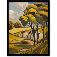 Artery8 Cotswolds Cottages Countryside English Landscape Framed Art Print in Yellow | Size: W12" x H16"