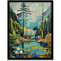 Artery8 The Eden Project Dome Stylised Painting Hippy Framed Art Print in Blue | Size: A4