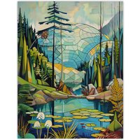 Artery8 The Eden Project Dome Stylised Painting Hippy Wall Art Print in Blue | Size: W18" x H24"