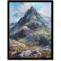 Artery8 Tryfan Mountain Peak Snowdonia Wales Oil Painting Framed Art Print in Blue | Size: W12" x H16"