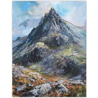 Artery8 Tryfan Mountain Peak Snowdonia Wales Oil Painting Wall Art Print in Blue | Size: W18" x H24"