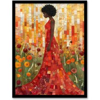 Artery8 Wildflower Meadow Woman Flower Mosaic Collage Framed Art Print in Orange | Size: A4