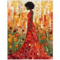 Artery8 Wildflower Meadow Woman Flower Mosaic Collage Wall Art Print in Orange | Size: W12" x H16"