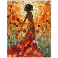 Artery8 Woman With Dress Of Roses Sunset Mosaic Collage Wall Art Print in Orange | Size: W24" x H32"