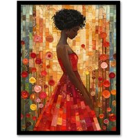 Artery8 Woman Red Dress Rose Garden Mosaic Collage Framed Art Print in Orange | Size: W12" x H16"