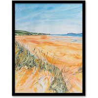 Artery8 Woolacombe Beach Seaside Landscape Watercolour Framed Art Print | Size: W12" x H16"
