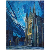 Artery8 York Minster Cathedral Night Concept Art Church Wall Art Print in Blue | Size: W24" x H32"