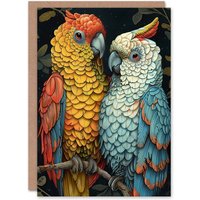 Artery8 Macaw & Cockatoo Parrot Birds Stylised Painting Birthday Card