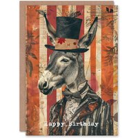 Artery8 Donkey Bow Tie Suit & Top Hat Fun Collage Birthday Card in Red
