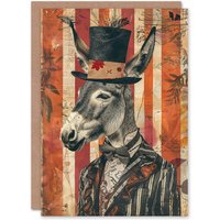 Artery8 Dapper Donkey Bow Tie Suit & Top Hat Collage Birthday Card in Red