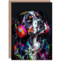 Artery8 Dog Lover Appenzeller Sennenhund in Headphones Birthday Card in Black