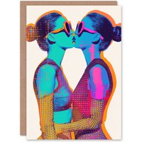 Artery8 Neon Fashion Pop Art Design Lesbian Kiss Love Gay Anniversary Card