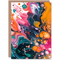 Artery8 Fluid Art Orange Pink Blue Abstract Painting Birthday Card