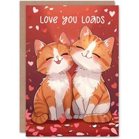 Artery8 Orange Tabby Cats Lover Kawaii Cartoon Love Valentine's Day Card in Red
