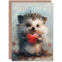 Artery8 Adorable Hedgehog Baby Love Heart Painting Birthday Card in Grey
