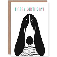 Artery8 Basset Hound Dog Lover Black White Polka Dot Pet Birthday Card