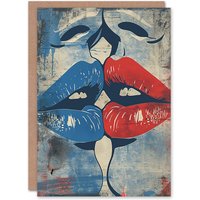 Artery8 Lesbian Kiss Blue Red Lips Comic Book Pop Art Birthday Card