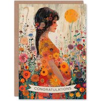 Artery8 Pregnant Woman Flowers Congratulations Mum to Be New Baby Card in Orange