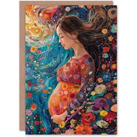 Artery8 Abstract Floral Wave Pregnant Woman Oil Mum to Be New Baby Card in Blue