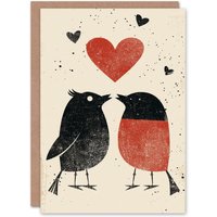Artery8 Simple Red Robin Birds Couple Love Heart Valentine's Day Card
