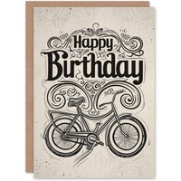 Artery8 Bicycle Design Black White Retro Tattoo Style Birthday Card