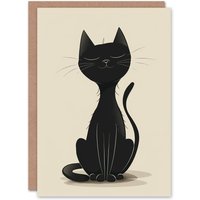 Artery8 Cute Black Kitty Cat Lover Simple Cartoon Birthday Card