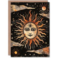 Artery8 Sun Stars Sky Tarot Style Design Triumph Birthday Card in Orange