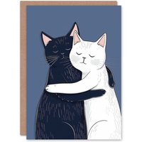 Artery8 Two Cats Hugging Cute Sweet Animal Love Birthday Card in Blue