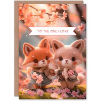 Artery8 Cute Felt Fox Couple Flower Picking One I Love Valentine's Day Card in Pink