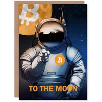 Artery8 Greeting Card Bitcoin To Moon Crypto Astronaut Satoshi Birthday Card in Dark Blue