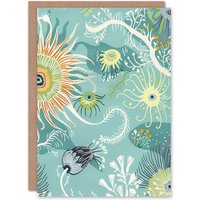 Artery8 Abstract Under the Sea Drawing Sealife Ocean Birthday Art Card in Blue