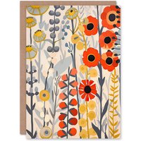 Artery8 Red Yellow Wildflowers Painting Rustic Floral Birthday Art Card