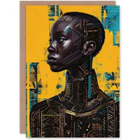 Artery8 Futuristic Beautiful African Woman Painting Birthday Art Card in Mustard