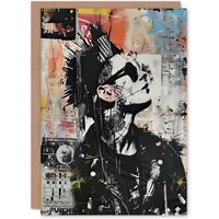 Artery8 Punk Portrait Street Art Mohawk Bold Anarchy Birthday Art Card