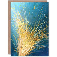 Artery8 Spray Golden Wheat Acrylic Painting Teal Harvest Birthday Art Card in Blue