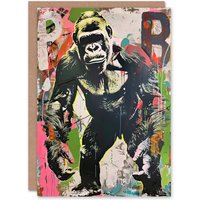 Artery8 Standing Gorilla Street Graffiti Artwork Modern Birthday Art Card