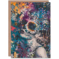 Artery8 Day of the Dead Woman Portrait Beauty Skull Birthday Art Card