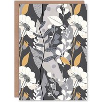 Artery8 Grey Orange Wildflower Design Floral Pattern Birthday Art Card