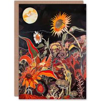 Artery8 Trippy Sunflowers at Sunset Design Psychedelic Birthday Art Card in Orange
