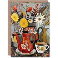 Artery8 Coffee Pot Cup Wildflower Bouquet Vase Painting Birthday Art Card