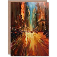 Artery8 New York City Night Cityscape Abstract Painting Birthday Art Card in Brown