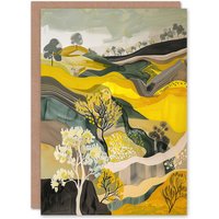 Artery8 Cleveland Way North Yorkshire Moors Painting Ochre Birthday Art Card in Yellow